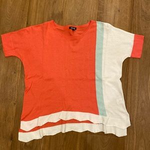 Soft blue, pink, and white short sleeve shirt not worn with no tags